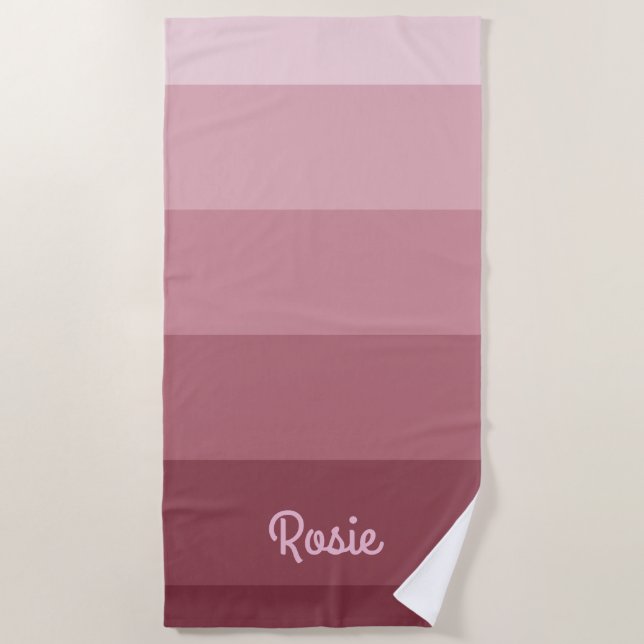Serviette De Plage Bandes de dégradé Rose simples avec nom personnali (Devant)