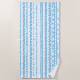 Serviette De Plage Bandes de griffes florales en bleu et blanc bébé