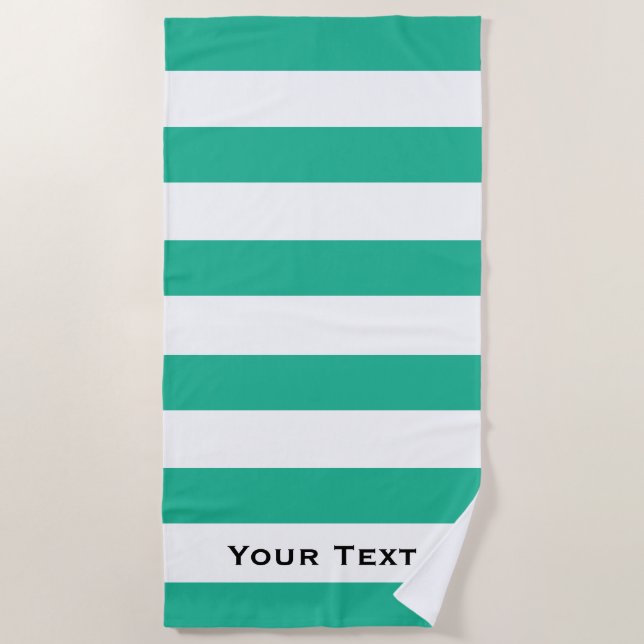 Serviette De Plage Bandes de transats vert et blanc Personnalisées (Devant)