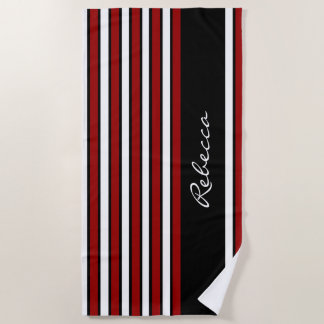 Serviette De Plage Bandes élégantes rouge blanc et noir