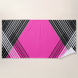 Serviette De Plage Bandes entrelacées en noir et blanc et gris sur un