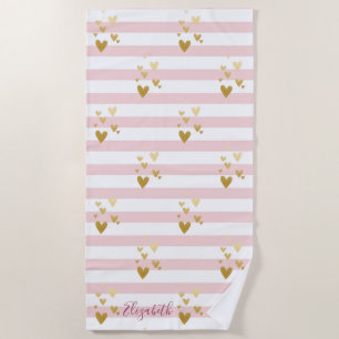 Serviette De Plage Bandes Gold Hearts
