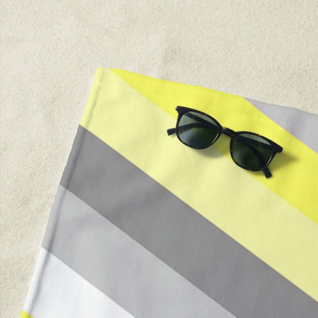 Serviette De Plage Bandes jaunes, blanches et grises (En situation)