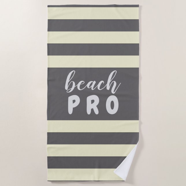 Serviette De Plage Bandes jaunes pastel avec plage de texte personnal (Devant)