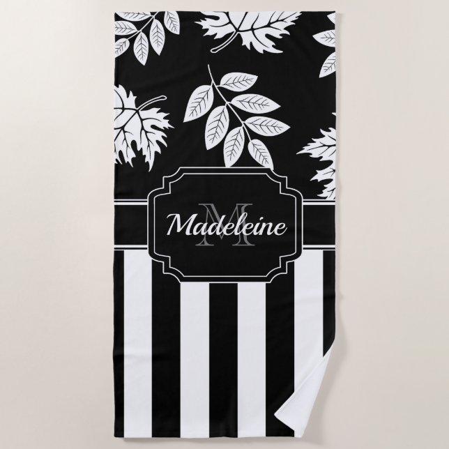 Serviette De Plage Bandes noires et blanches (Devant)
