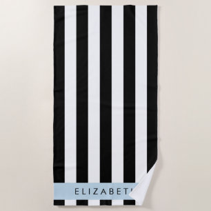 Serviette De Plage Bandes noires et blanches, Gravées, Lignes, Votre