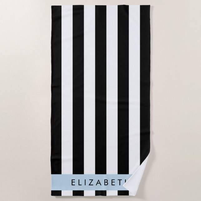 Serviette De Plage Bandes noires et blanches, Gravées, Lignes, Votre  (Devant)
