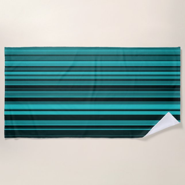 Serviette De Plage Bandes noires turquoises (Devant)