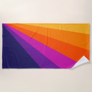 Serviette De Plage Bandes rétro en diagonale violette et orange