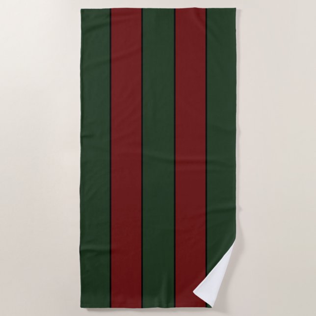 Serviette De Plage Bandes Rouges Et Vertes De Noël Classiques (Devant)