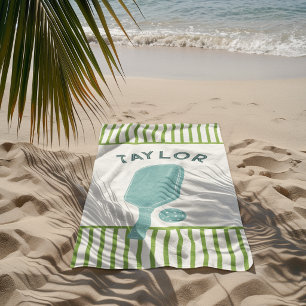 Serviette De Plage Bandes Vertes et Blanches Pickleball Personnalisé