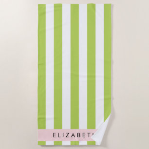 Serviette De Plage Bandes vertes, Lignes, Motif rayé, Votre Nom