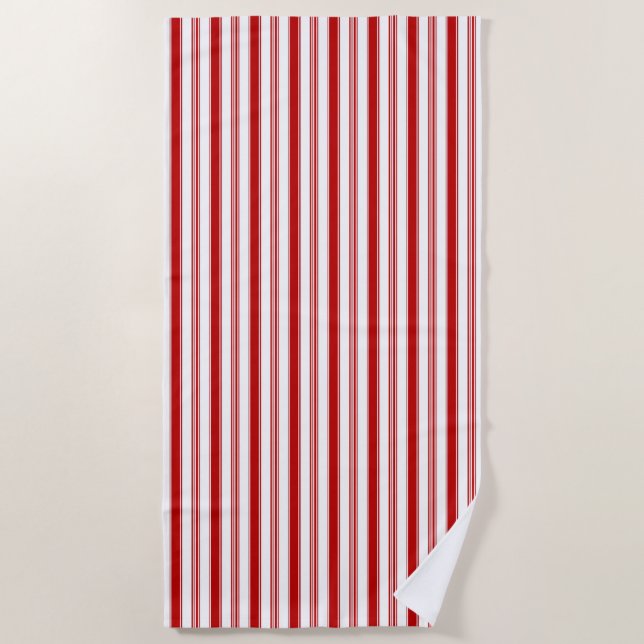 Serviette De Plage Bandes verticales rouges et blanches (Devant)