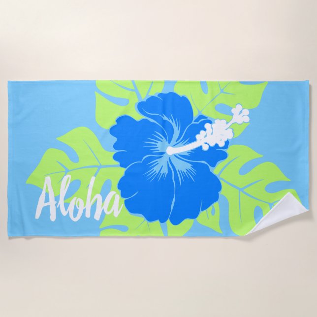 Serviette De Plage Banzai Beach Hibiscus hawaïen Floral - Bleu (Devant)
