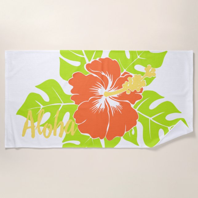 Serviette De Plage Banzai Beach Hibiscus hawaïen Floral - Papaya (Devant)