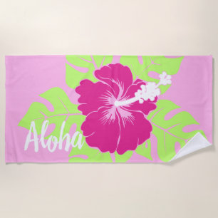Serviette De Plage Banzai Beach Hibiscus hawaïen Floral - rose