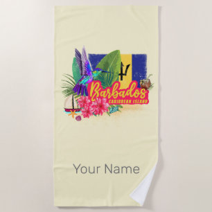 Serviette De Plage Barbados Retro Caraïbes Vintage Island Souvenir