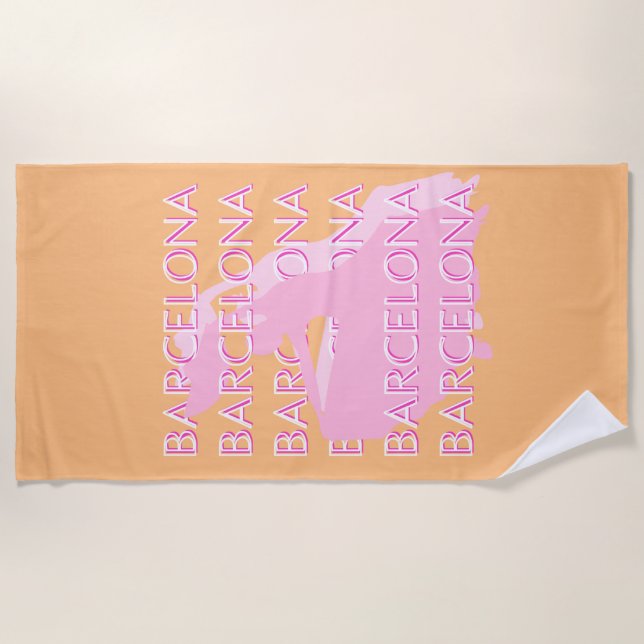 Serviette De Plage Barcelona Travel Art, Espagne, Orange, Rose (Devant)