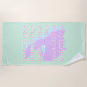 Serviette De Plage Barcelone Art Voyage, Espagne Art, Pastel, Vert