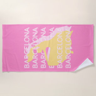 Serviette De Plage Barcelone Art Voyage, Espagne, Art Voyage, Rose