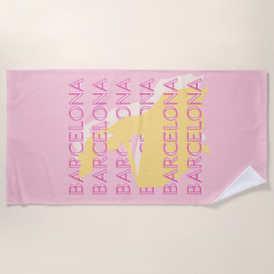 Serviette De Plage Barcelone Art Voyage, Espagne, Art Voyage, Rose