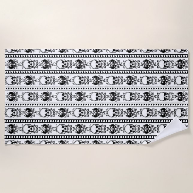 Serviette De Plage Baroque Crâne Motif blanc (Devant)