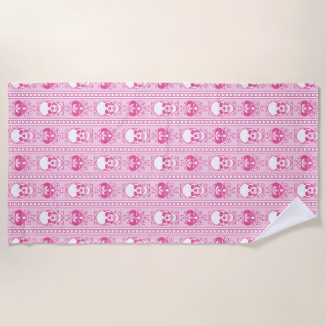 Serviette De Plage Baroque Crâne Motif rose (Devant)