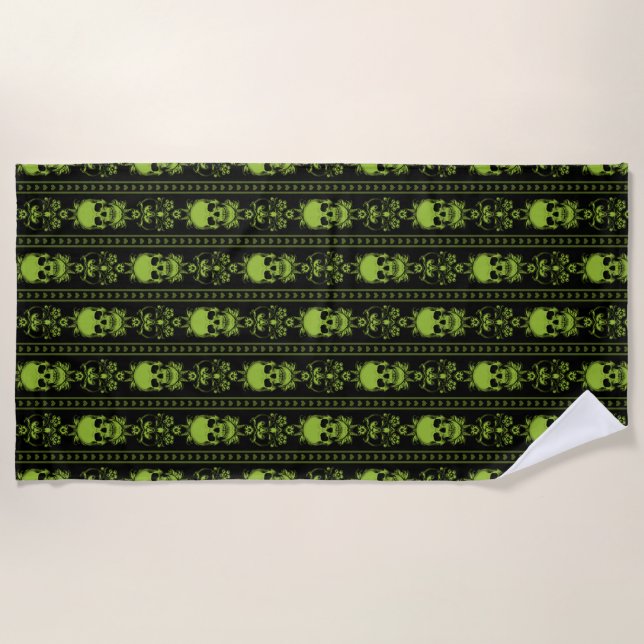 Serviette De Plage Baroque Crâne Motif vert (Devant)