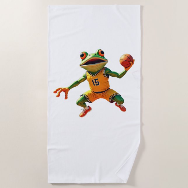 Serviette De Plage Basketball Frog white beach towel (Devant)