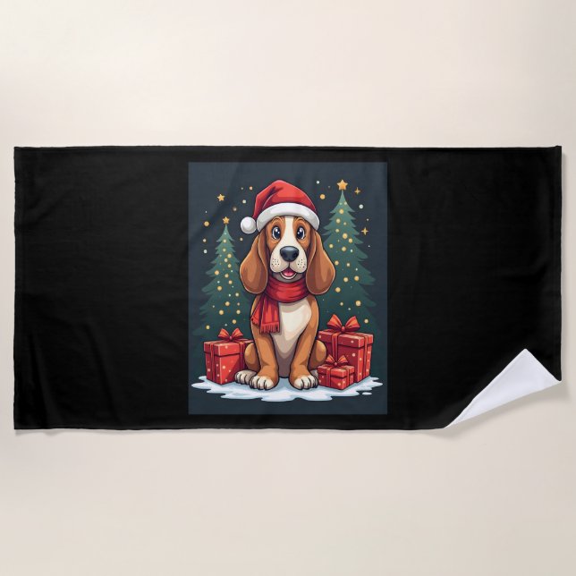 Serviette De Plage Basset Hound Chien Fêtes de Noël Père Noël Amoureu (Devant)