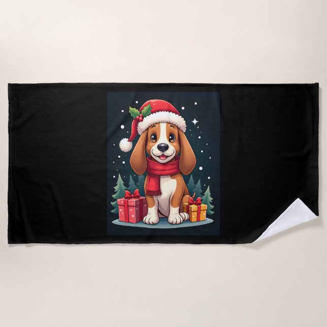 Serviette De Plage Basset Hound Chien vêtements de Noël Santa Hat Chi (Devant)