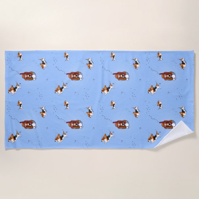 Serviette De Plage Basset naviguant au schnorchel de KiniArt (Devant)