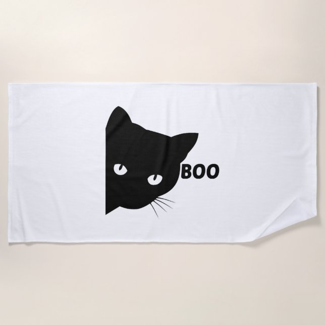 Serviette De Plage Bateau à chat noir Chats cadeaux Halloween (Devant)