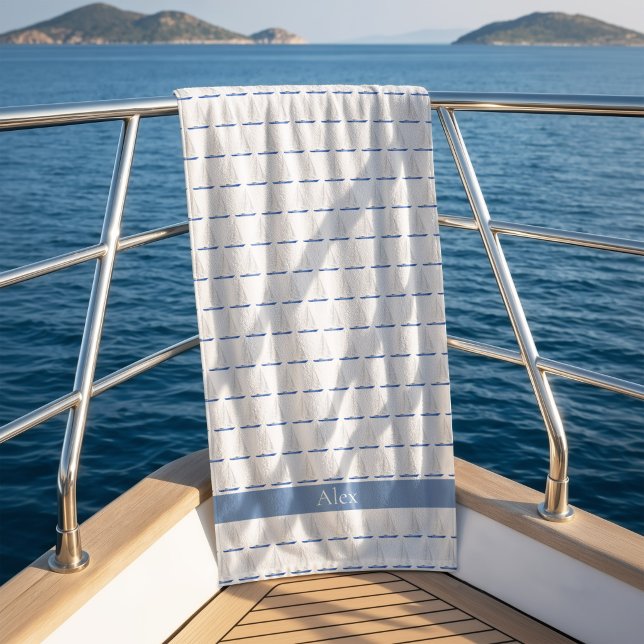 Serviette De Plage Bateau à voile bleu aquarelle  (Sail Boat Beach Towel
)