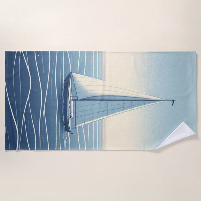 Serviette De Plage Bateau à voile en haute mer (Devant)