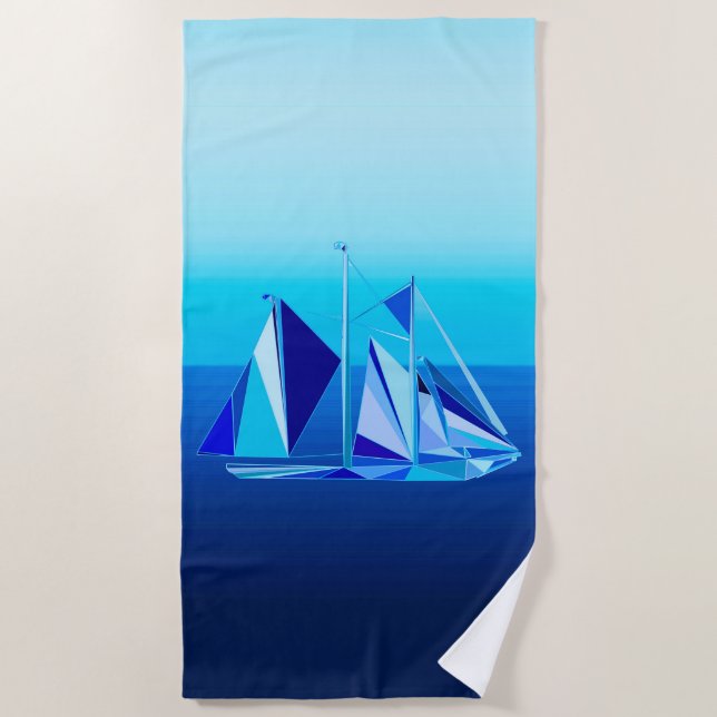 Serviette De Plage Bateau à voile géométrique moderne / Yacht, bleu C (Devant)