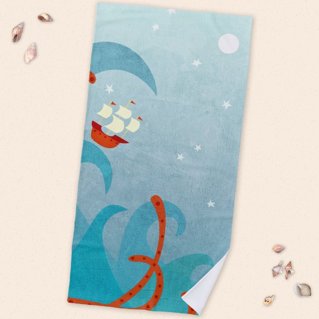 Serviette De Plage Bateau à voiles Monstre marin (Sea monster sailing ship fun beach towel)