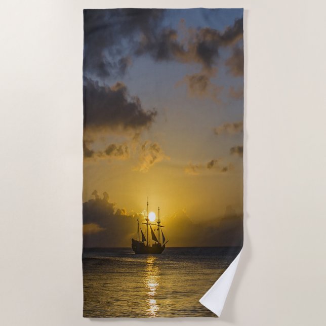 Serviette De Plage Bateau au coucher du soleil (Devant)