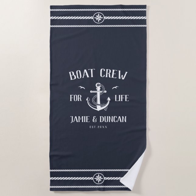 Serviette De Plage Bateau Crew For Life Nautique Moderne Nom Personna (Devant)