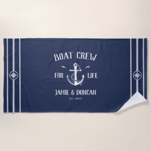 Serviette De Plage Bateau Crew For Life Nautique Moderne Nom Personna
