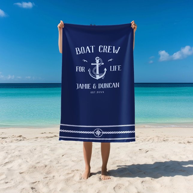 Serviette De Plage Bateau Crew For Life Nautique Moderne Nom Personna (Créateur téléchargé)