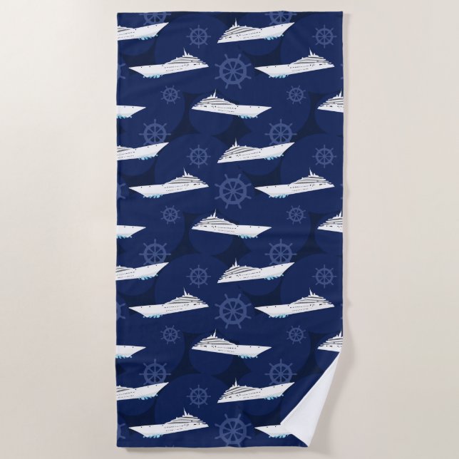 Serviette De Plage Bateau de croisière Motif bleu bleu marine (Devant)