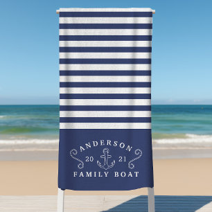 Serviette De Plage Bateau de famille Ancre nautique personnalisé bleu