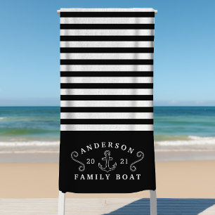 Serviette De Plage Bateau de famille Ancre nautique Personnalisé Noir