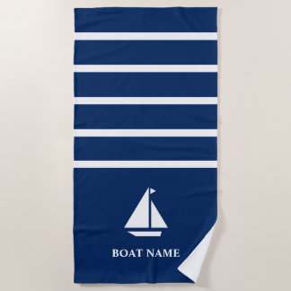 Serviette De Plage Bateau nautique Ajouter le nom Marine Blue Stried