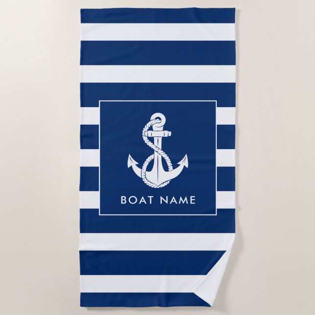 Serviette De Plage Bateau nautique Ancre blanche sur mesure (Devant)