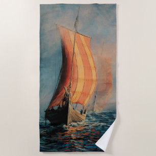 Serviette De Plage Bateau viking/long bateau à voile sur l'océan jete