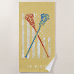 Serviette De Plage Bateaux à drapeau vintage et à lacrosse personnali