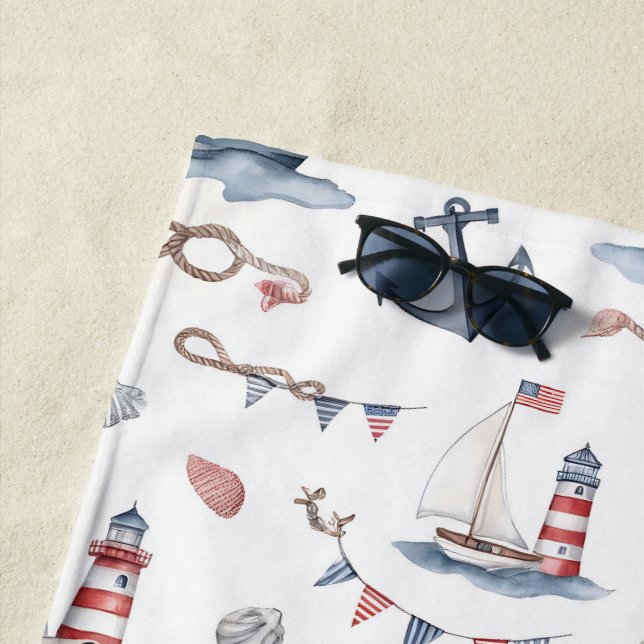 Serviette De Plage Bateaux à voile de la fête nationale côtière Phare (En situation)