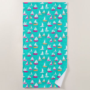 Serviette De Plage Bateaux à voile Motif Rose & Aqua